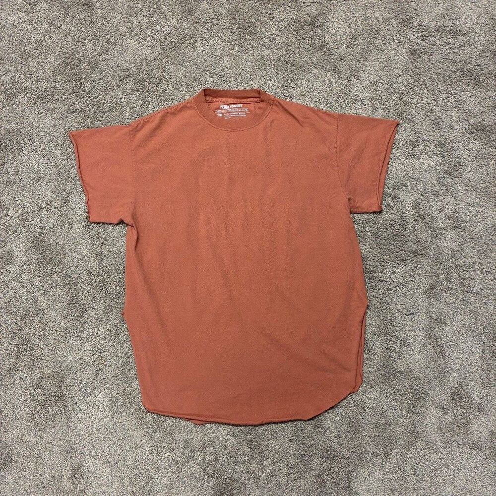 Pebby Forevee Basics Side Slit Tee Large Brick Casual Minimalist Raw Hem Comfort